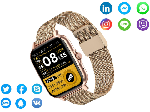 Ceas inteligent pentru femei, bărbați, curea de cauciuc, sport, apeluri Bluetooth, Auriu [12]