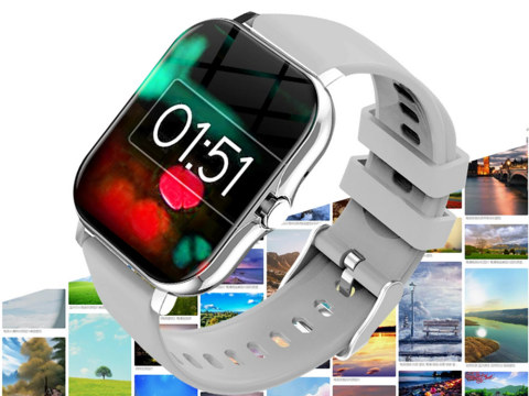 Ceas inteligent pentru femei, bărbați, curea de cauciuc, sport, apeluri Bluetooth, gri [8]