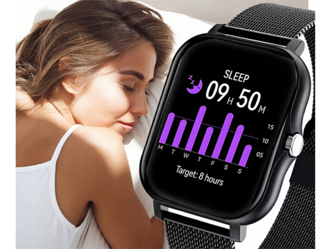 Ceas inteligent pentru femei, bărbați, curea de cauciuc, sport, apeluri Bluetooth, negru [7]