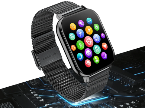 Ceas inteligent pentru femei, bărbați, curea de cauciuc, sport, apeluri Bluetooth, negru [5]