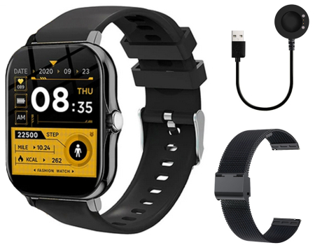 Ceas inteligent pentru femei, bărbați, curea de cauciuc, sport, apeluri Bluetooth, negru [2]