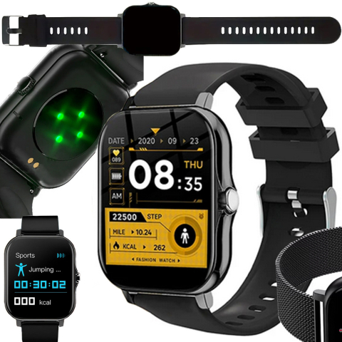Ceasuri - Ceas inteligent pentru femei, bărbați, curea de cauciuc, sport, apeluri Bluetooth, negru