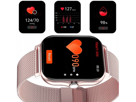 Ceas inteligent pentru femei, bărbați, curea de cauciuc, sport, apeluri Bluetooth, Roz [7]