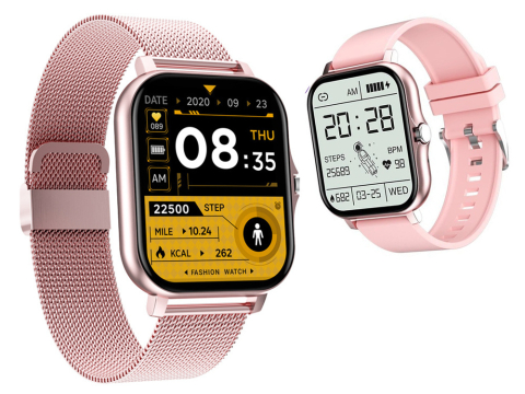 Ceas inteligent pentru femei, bărbați, curea de cauciuc, sport, apeluri Bluetooth, Roz [1]