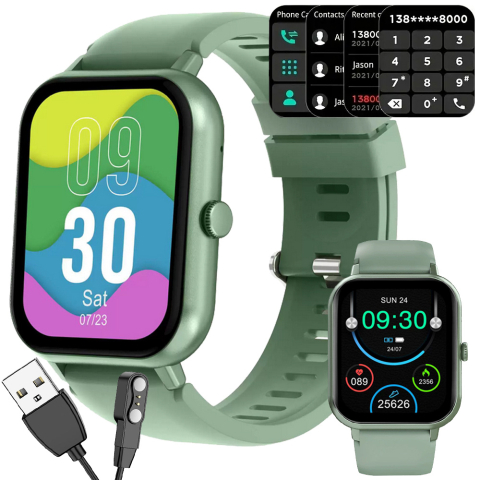 Ceasuri - Ceas inteligent pentru femei, bărbați, curea de cauciuc, sport, apeluri Bluetooth, Vernil