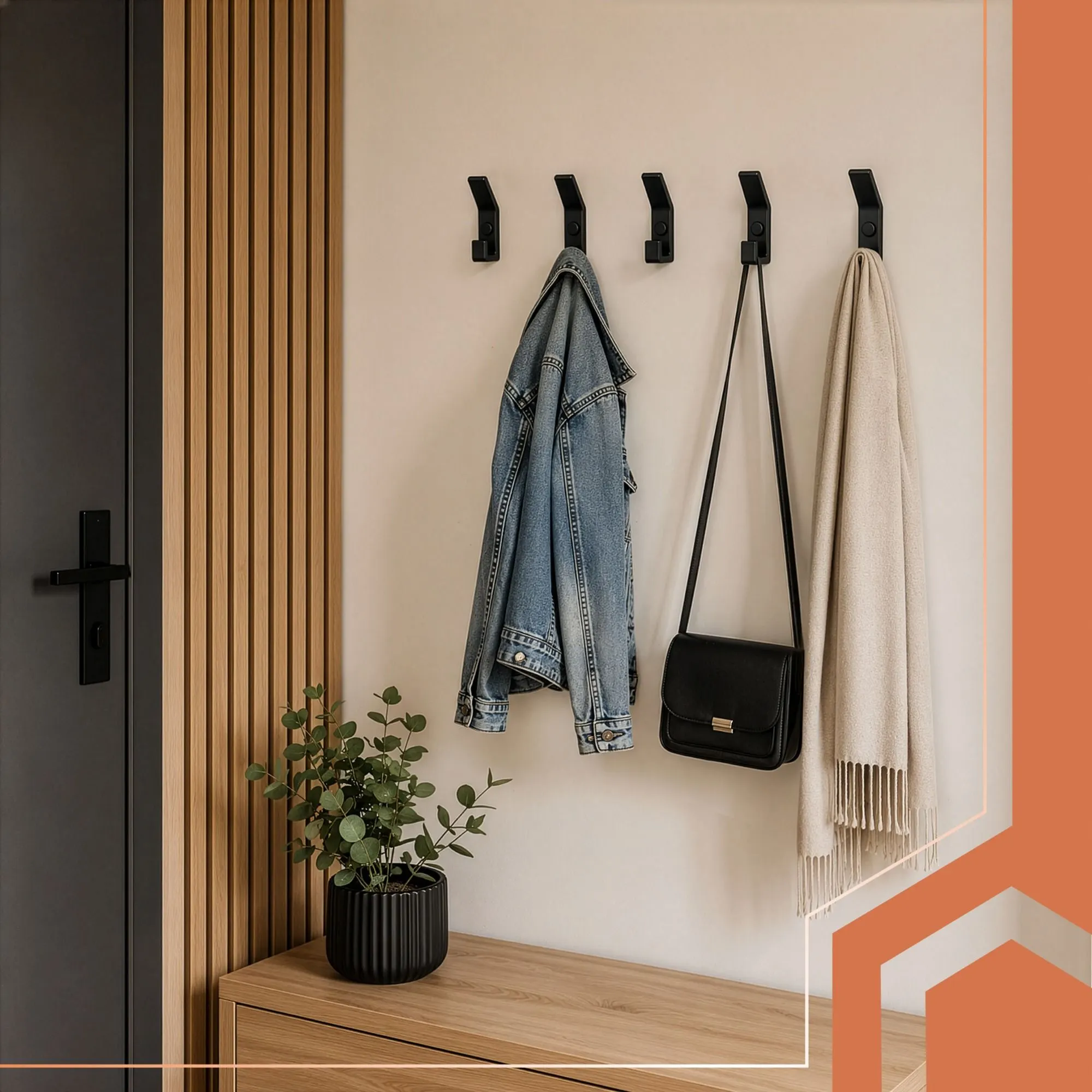 Cuier de perete 7x2x3 cm  DIY negru mat, stil loft, triplu, 5 bucăți – din metal, pentru haine [9]