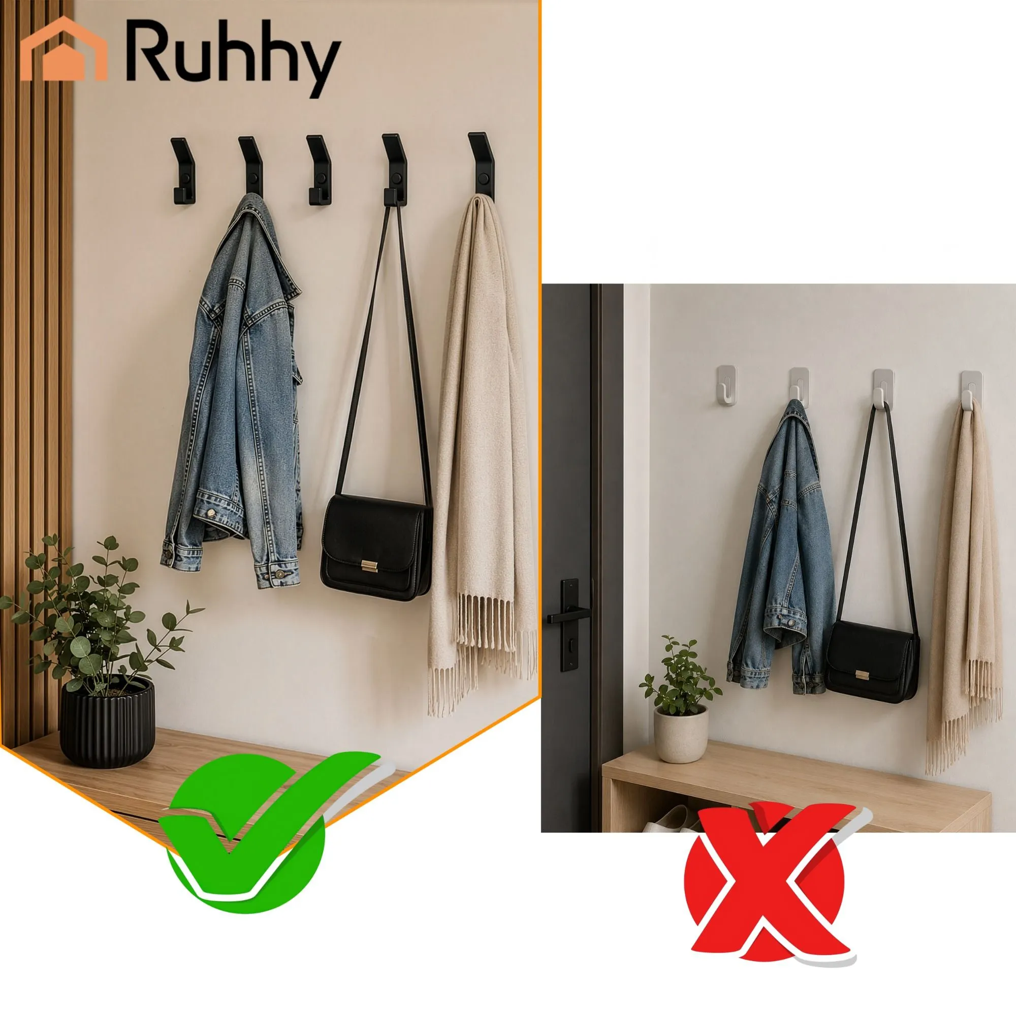 Cuier de perete 7x2x3 cm  DIY negru mat, stil loft, triplu, 5 bucăți – din metal, pentru haine [5]