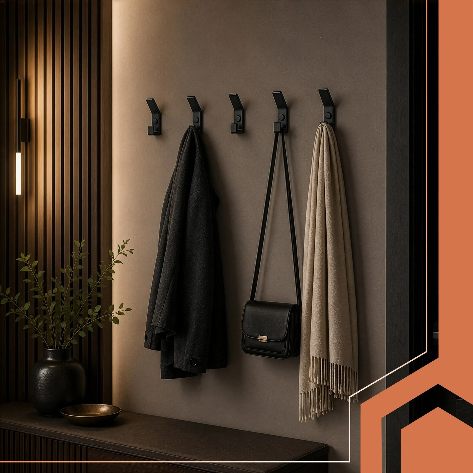 Cuier de perete 7x2x3 cm  DIY negru mat, stil loft, triplu, 5 bucăți – din metal, pentru haine [12]