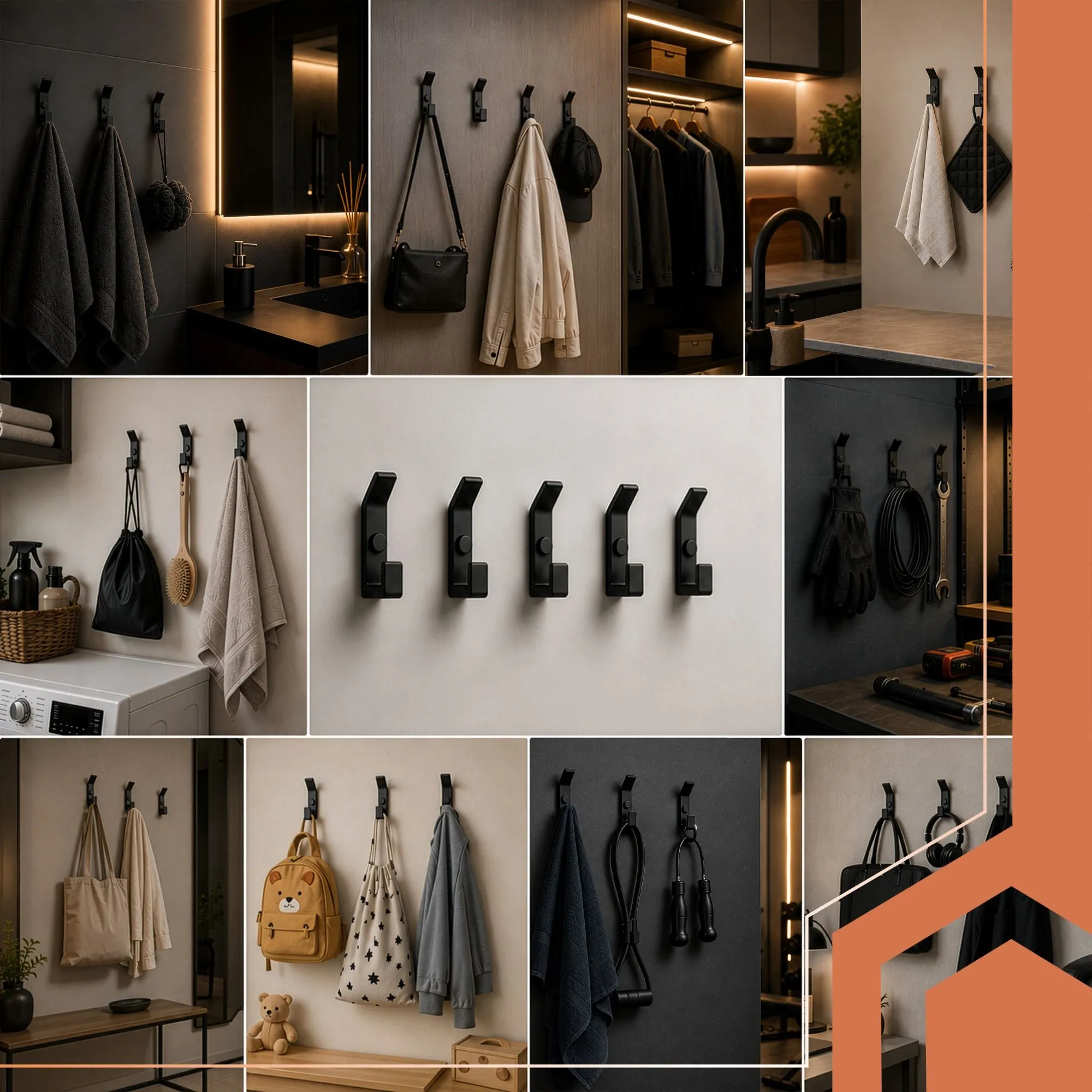 Cuier de perete 7x2x3 cm  DIY negru mat, stil loft, triplu, 5 bucăți – din metal, pentru haine [6]