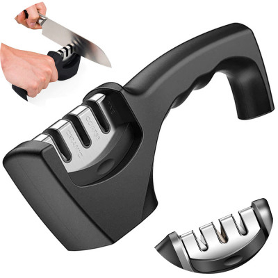 Ascutitoare cutite - Dispozitiv ascutit cutite, 3 nivele intensitate, plastic ABS, negru