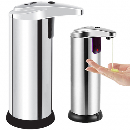 Sanitare baie - Dozator de sapun inteligent automat cu senzor de miscare, infrarosu, fara contact, design modern, 250 ml, Argintiu