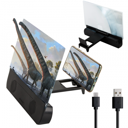 Accesorii Telefoane Mobile - Ecran cu lupa pentru telefon, boxe integrate, conectare Bluetooth, factor de marire 3X