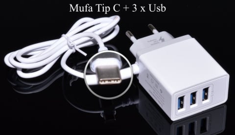 Alte accesorii telefoane - Incarcator Retea FAST – 5,1A / Tip C + 3 x Usb
