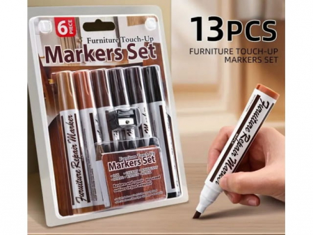 Accesorii scule de mana - Markere si creion pentru mobila, corectare si reparare zgarieturi, diverse culori, set 12 buc