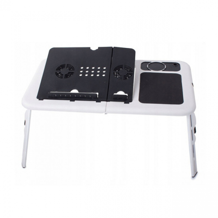 Standuri/Coolere notebook - Masuta pentru laptop pliabila, cu 2 coolere, unghi reglabil si suport lateral pentru mouse, culoare alb/negru