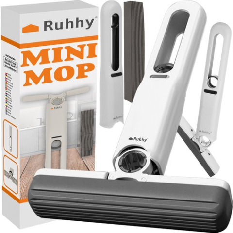 Suporturi si accesorii de baie - Mini mop curatenie baie, compact cu 2 accesorii