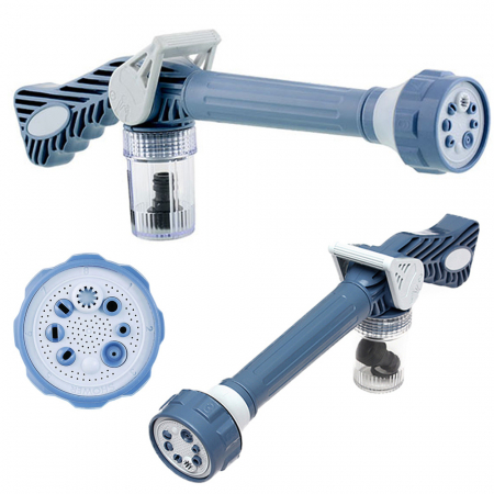 Accesorii scule de mana - Pistol multifunctional cu recipient detergent pentru spalarea masinii, 8 tipuri de jet, 41 x 5.3 x 14.5 cm, Albastru