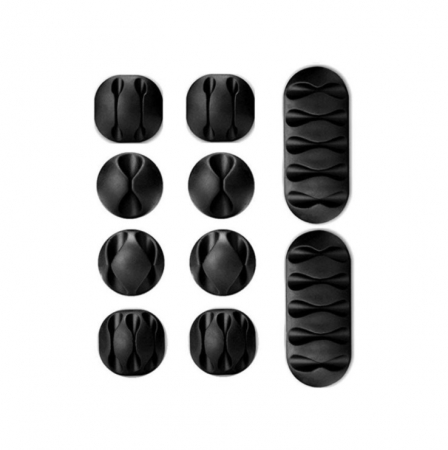 Retelistica - Set 10 suporti cabluri pentru birou, autoadeziv, negru