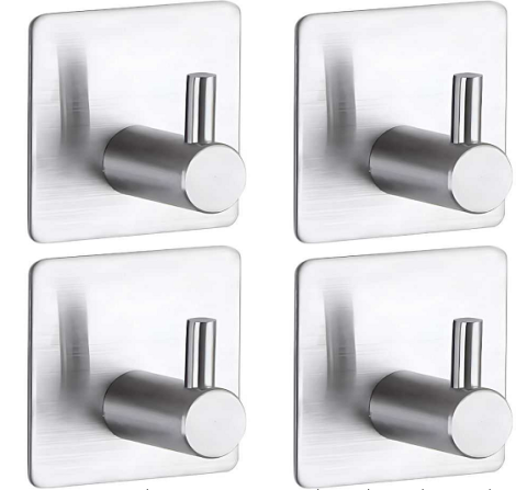 Suporturi si accesorii de baie - Set 4 agatatori prosoape baie, negre sau argintii, autoadezive