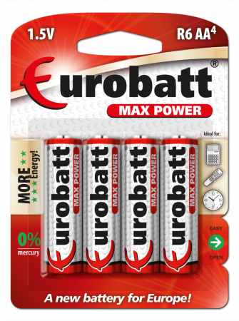 Baterii - Set 4 baterii alcaline, Eurobatt, R3, AAA, 1.5V, MAX POWER