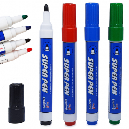 Lichidari de Stoc - Set 4 markere pentru tabla alba, cu varf rotund, grosime scriere 2.8mm