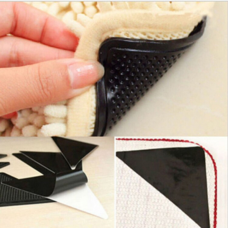 Set 8 Benzi (4silicon+4autoadezive) antialunecare pentru covor, culoare Negru [4]