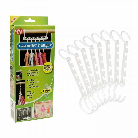 Organizare si Depozitare - Set 8x Umerase Magic organizatoare haine, economisire 50% spatiu, Wonder hanger, alb