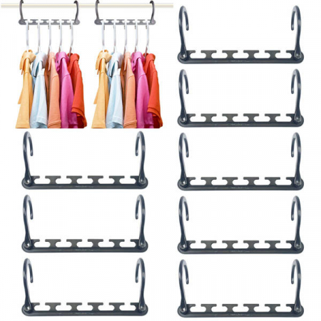 Set 8x umerase magic organizatoare haine, economisire 50% spatiu, Wonder Hanger, gri [1]