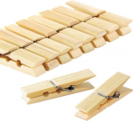 Accesorii uscatoare rufe - Set Carlige clasice din lemn de bambus pentru rufe, 20 Buc, Lungime 7.1 cm, culoare natur, Ecologice