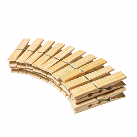 Accesorii uscatoare rufe - Set Carlige clasice din lemn de bambus pentru rufe, 20 Buc, Lungime 7 cm, culoare natur, Ecologice