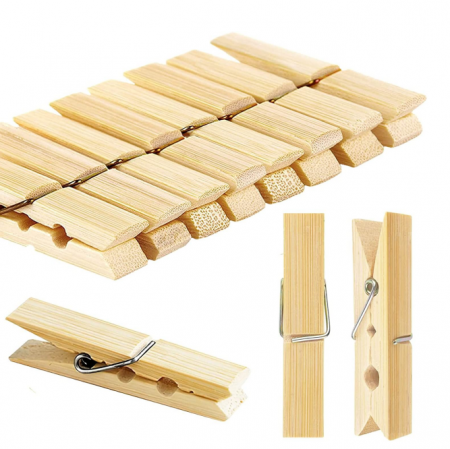 Set Carlige clasice din lemn de bambus pentru rufe, 20 Buc, Lungime 7 cm, culoare natur, Ecologice [1]