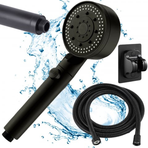 Coloane de dus si seturi de dus - Set de duș cu mâner, de înaltă presiune, furtun 150 cm, 5 funcții, negru mat