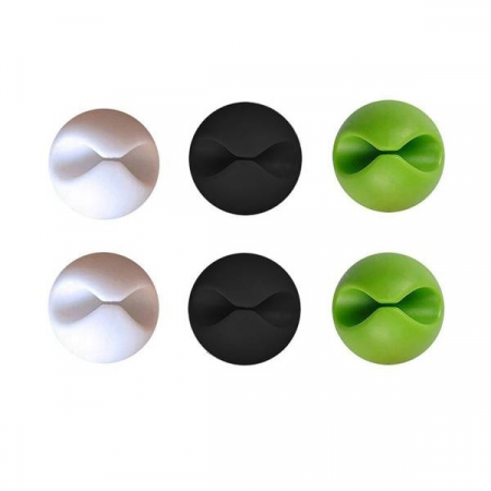 Retelistica - Set organizator fixare cabluri, 6 bucati, Alb, Negru