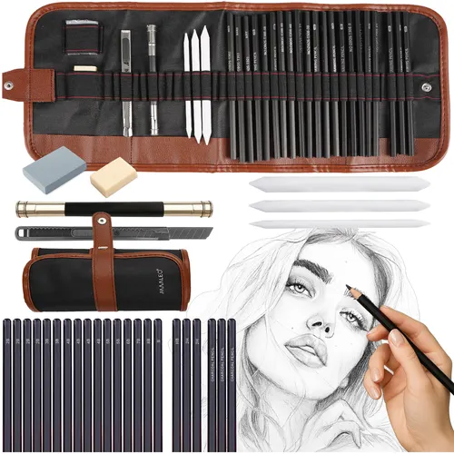 Arte Plastice - Set pentru schițat și desenat, caiet de schițe profesional, creioane, cărbuni și accesorii într-o trusă