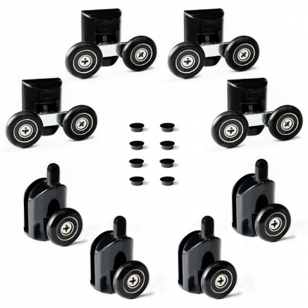 Role cabine dus - Set role universale pentru cabina de dus, cu rulmenti, 8 buc, negru