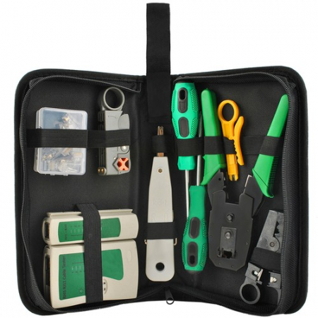 Retelistica - Set testare cablu de retea, tester UTP 13 in 1 cu cleste de sertizare, punch tool, cutit dezizolare, cu mufe RJ45