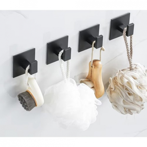 Suport pentru prosoape din metal negru, stil loft, instalare fără găurire, set de 4 [3]