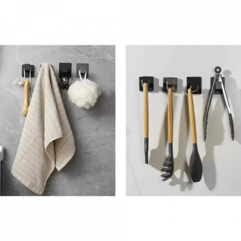 Suport pentru prosoape din metal negru, stil loft, instalare fără găurire, set de 4 [7]