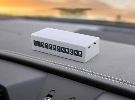 Accesorii auto - Suport numar telefon 2-in-1, pentru parcare temporara, cu lumina LED pentru urgente, reincarcabil USB, montaj magnetic, alb