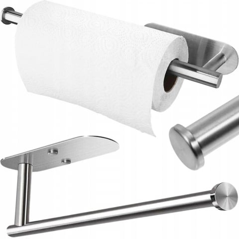 Suporturi si accesorii de baie - Suport pentru prosoape de hârtie adeziv, metalic, argintiu, tip loft