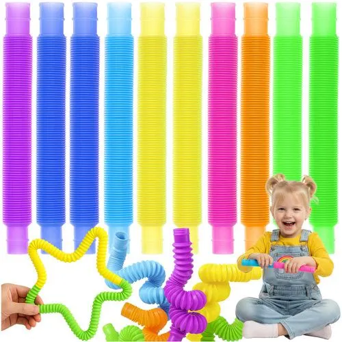 Jucarii - Tuburi senzoriale POP – Set de 10 bucăți colorate, flexibile, extensibile – Montessori, antistres – Kruzzel