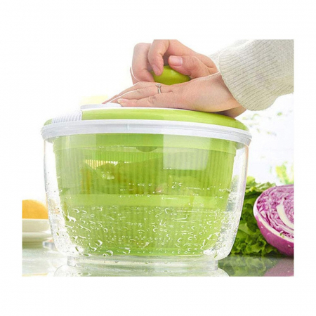 Uscator salata prin centrifugare, plastic, verde,  transparent, 25 cm [2]
