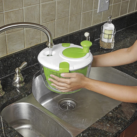 Uscator salata prin centrifugare, plastic, verde,  transparent, 25 cm [4]