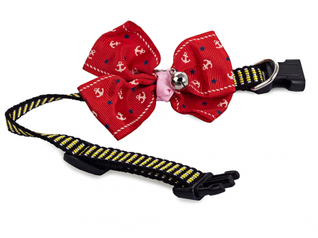 Pet Shop - Zgarda pentru catei, ajustabila, din material textil negru, cu fundita  si clopotel