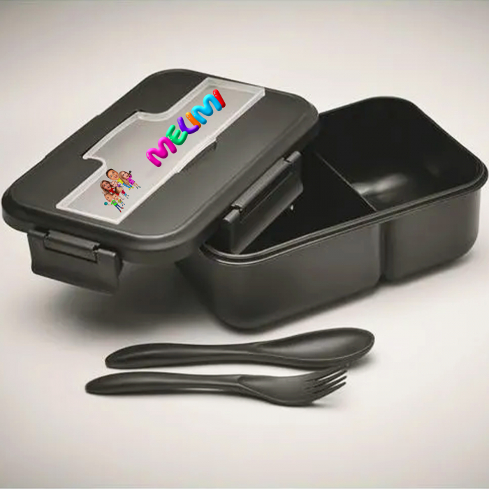 Lunch box #1 cu tacâmuri (negru) [9]