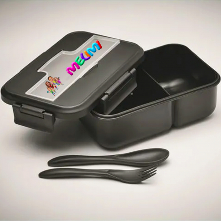 Lunch box #1 cu tacâmuri (negru) [8]