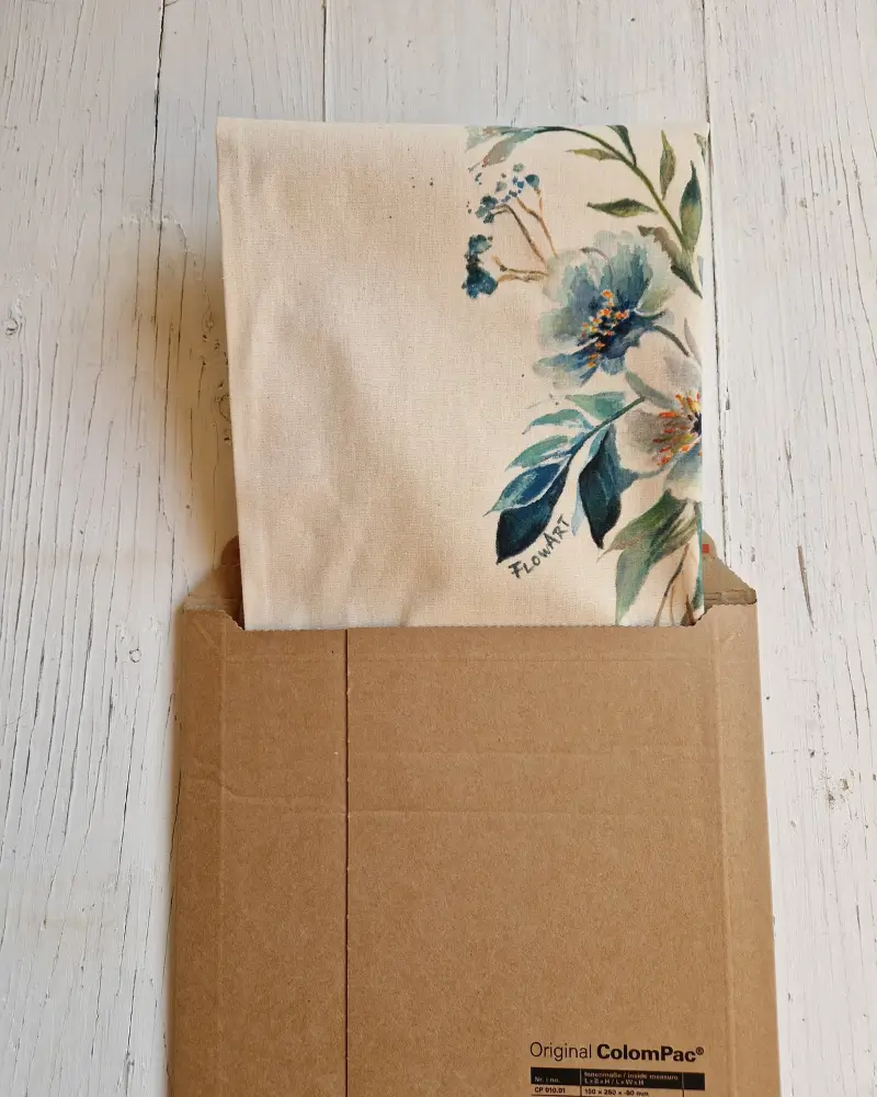 Sacoșă pictată manual cu flori albastre – artă de purtat Flow Art [6]