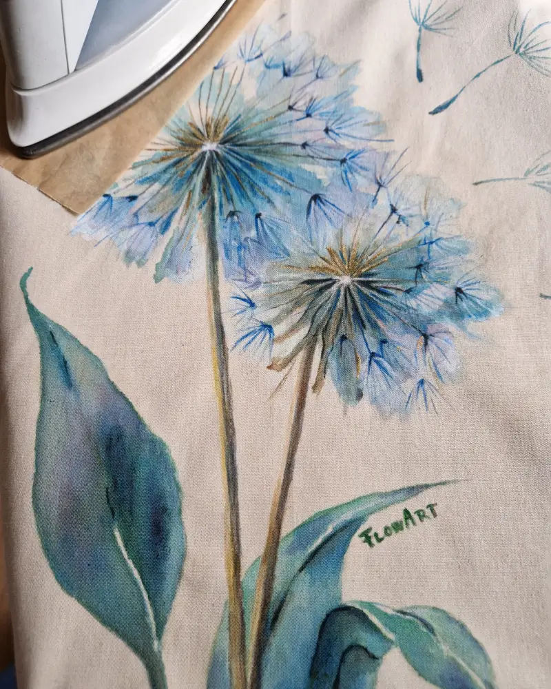 Sacoșă pictată manual – Păpădie | Accesoriu din bumbac, fabricat în România [3]