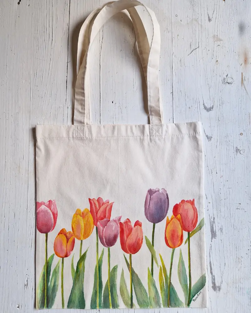 Geantă pictată manual cu lalele [6]