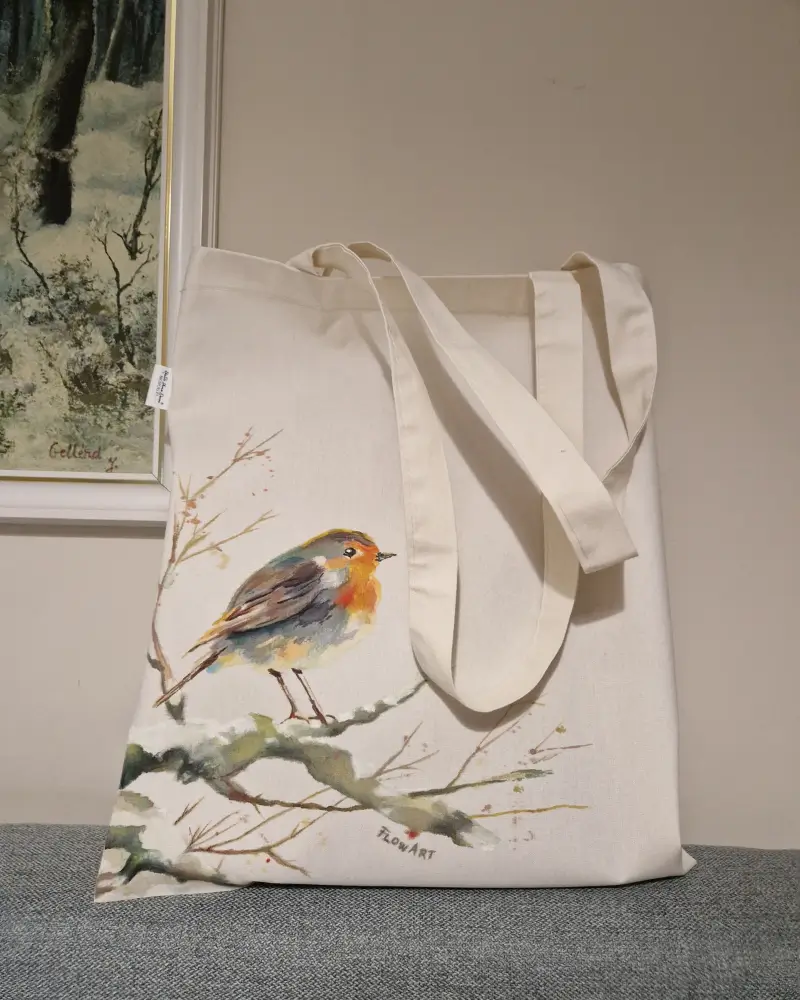 Sacoșă pictată manual cu măcăleandru – design original Flow Art [4]